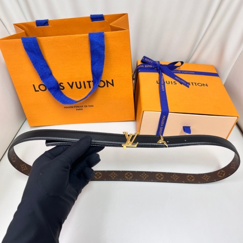 Louis Vuitton Women's Belt 2 cm - Canvas and Leather with Gold-Tone Buckle 1 Louis Vuitton Women's Belt 2 cm - Canvas and Leather with Gold-Tone Buckle