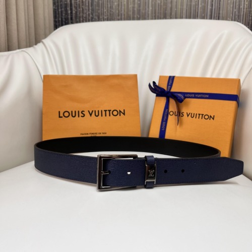 Ceinture Louis Vuitton Réversible en Cuir Bleu et Noir pour Homme, 3.5cm 1 Ceinture Louis Vuitton Réversible en Cuir Bleu et Noir pour Homme, 3.5cm