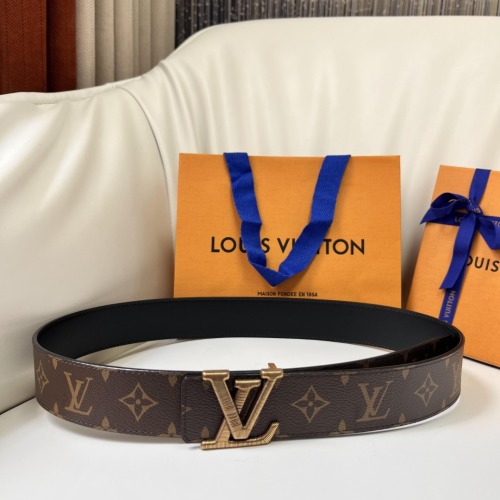 Louis Vuitton 4.0cm Men's Belt with Canvas and Leather, Gold Buckle 1 Louis Vuitton 4.0cm Men's Belt with Canvas and Leather, Gold Buckle
