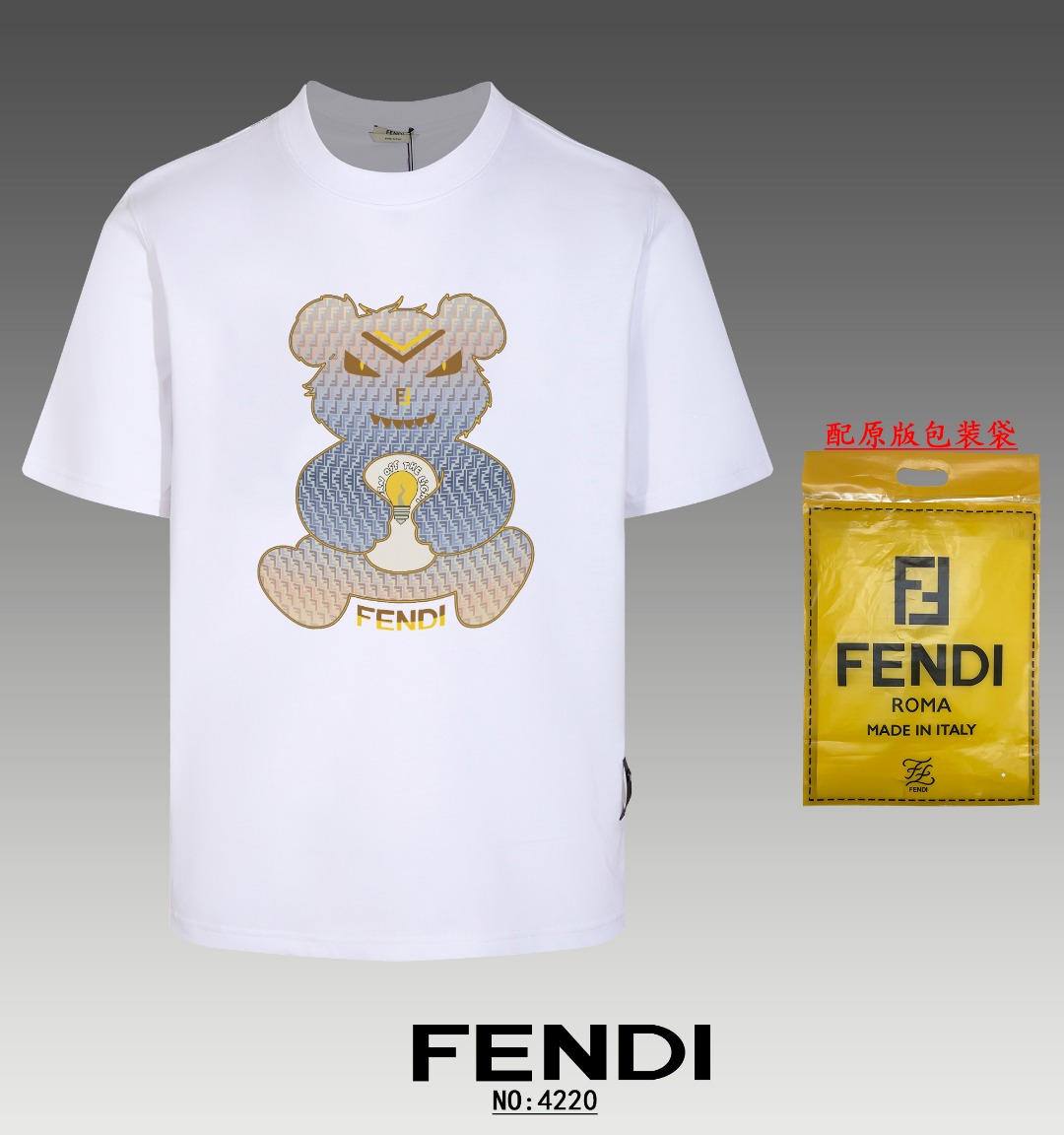 Alta calidad《FENDI / 芬迪 》2024 nueva colección, camiseta de manga corta de cuello redondo, tejido y teñido a medida, tac…