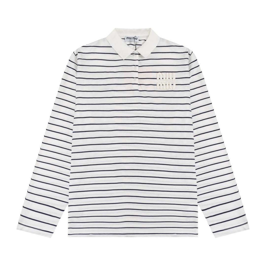 Nº 9983 Miu Miu 缪缪 nuevo polo de rayas 24ss rayas blancas y verdes tallas s m l xl #ropa nueva para cambio de temporada…