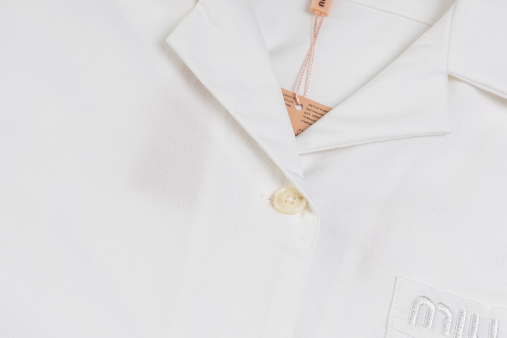 MiuMiu/Mumu24FW Silk Cotton Long-Sleeve Shirt in Ruby Blue and Ivory White - 图片 6