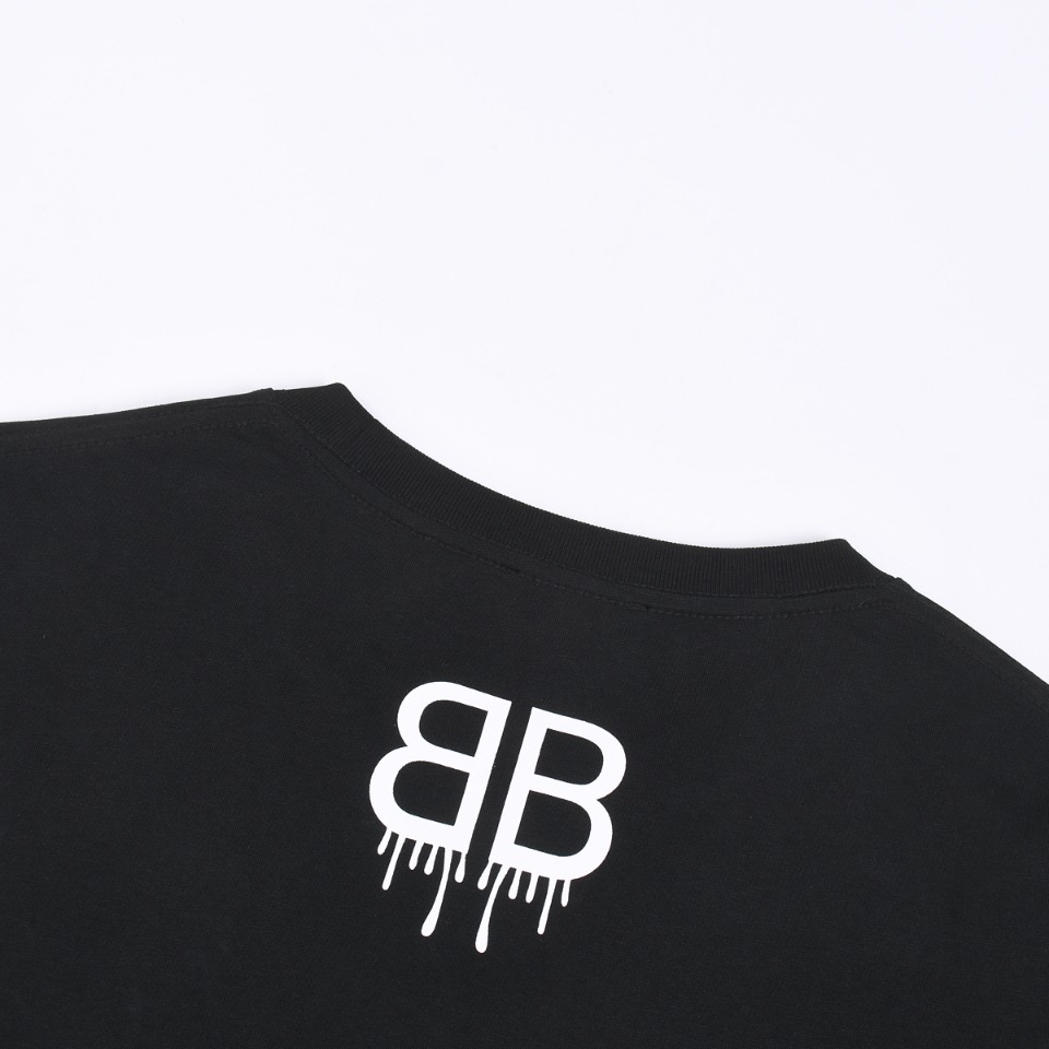 新款上架BA#L#EN#CI#GA新款T恤重叠字母印花数码印花工艺精梳紧密纯棉面料舒适透气面料洗水不缩水