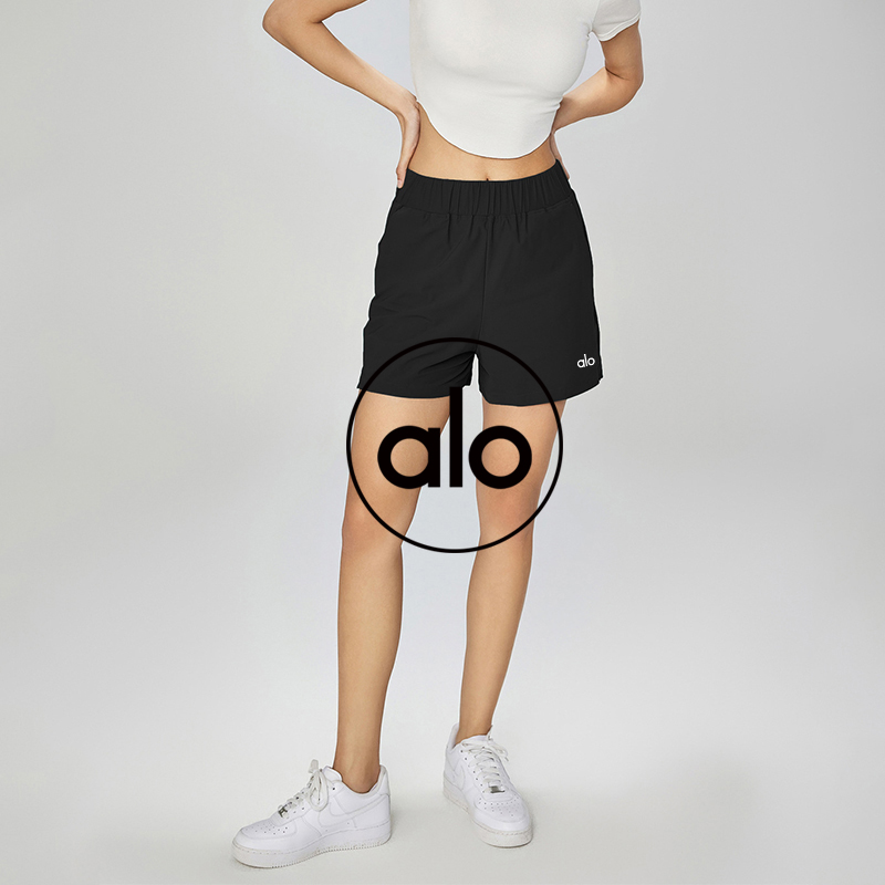 Alo shorts run teal and black yoga