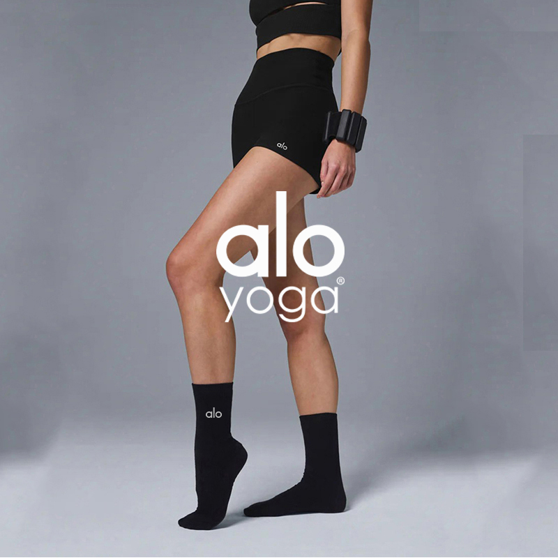Alo accessories cross-border sports socks for men and women sweat-absorbent breathable high-elastic solid color running fitness Pilates mid-calf yoga