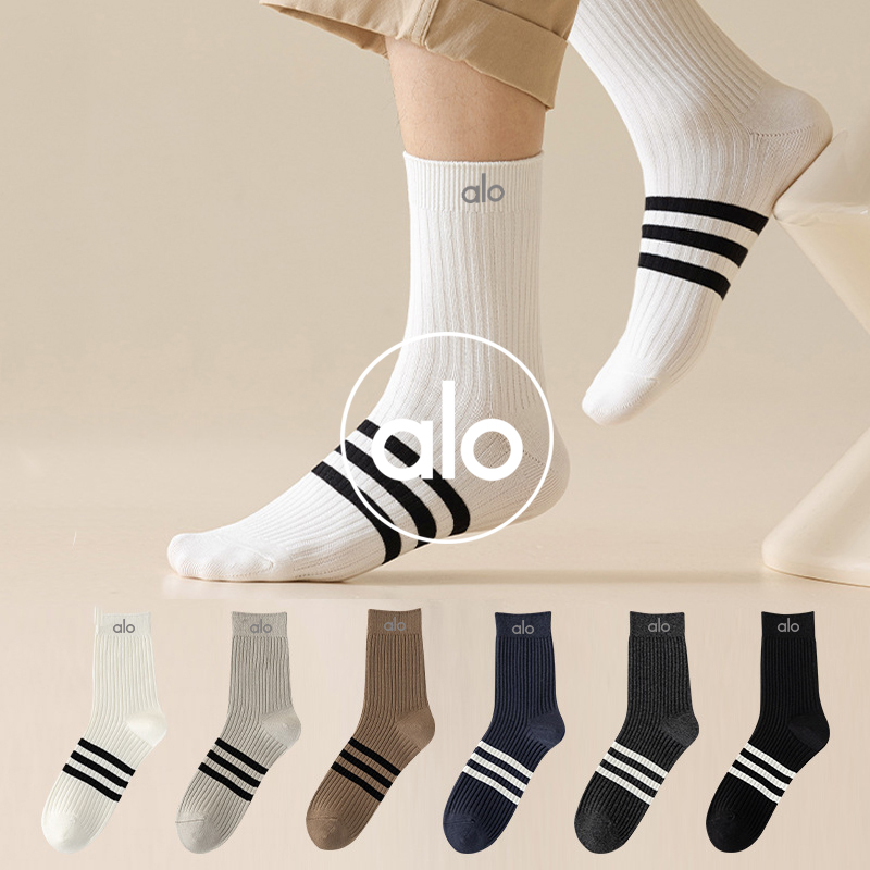 Alo accessories aloyoga autumn new socks mid-calf sports versatile autumn and winter striped high-top stockings wholesale