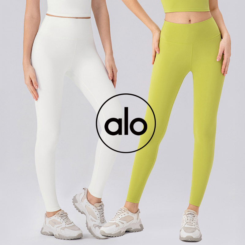 Alo Leggings High-Elastic Yoga Pants for Women Nude-Feeling Tight-Fitting Butt-Lifting Running Sports Pants High-Waisted Abdominal Tightening Pilates Fitness