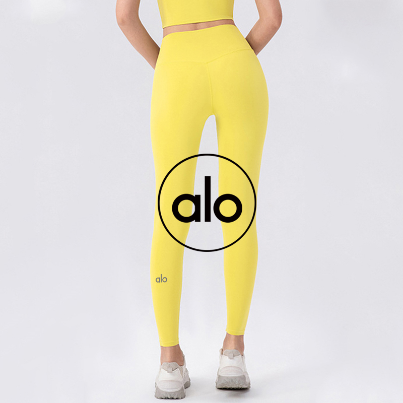 Alo Leggings High-Elastic Yoga Pants for Women Nude-Feeling Tight-Fitting Butt-Lifting Running Sports Pants High-Waisted Abdominal Tightening Pilates Fitness