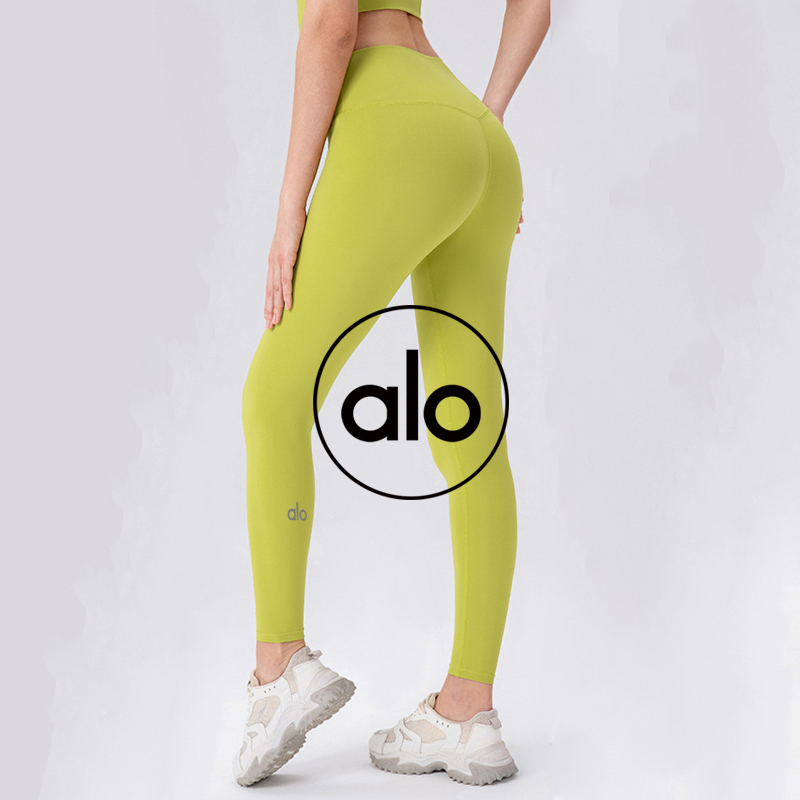 Alo Leggings High-Elastic Yoga Pants for Women Nude-Feeling Tight-Fitting Butt-Lifting Running Sports Pants High-Waisted Abdominal Tightening Pilates Fitness