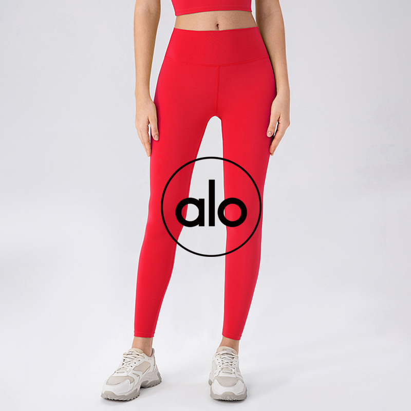 Alo Leggings High-Elastic Yoga Pants for Women Nude-Feeling Tight-Fitting Butt-Lifting Running Sports Pants High-Waisted Abdominal Tightening Pilates Fitness