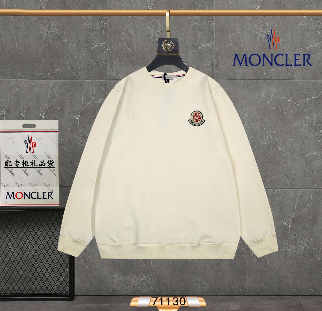 Moncler Clothing Sweatshirts Apricot Color Black White Embroidery Fashion