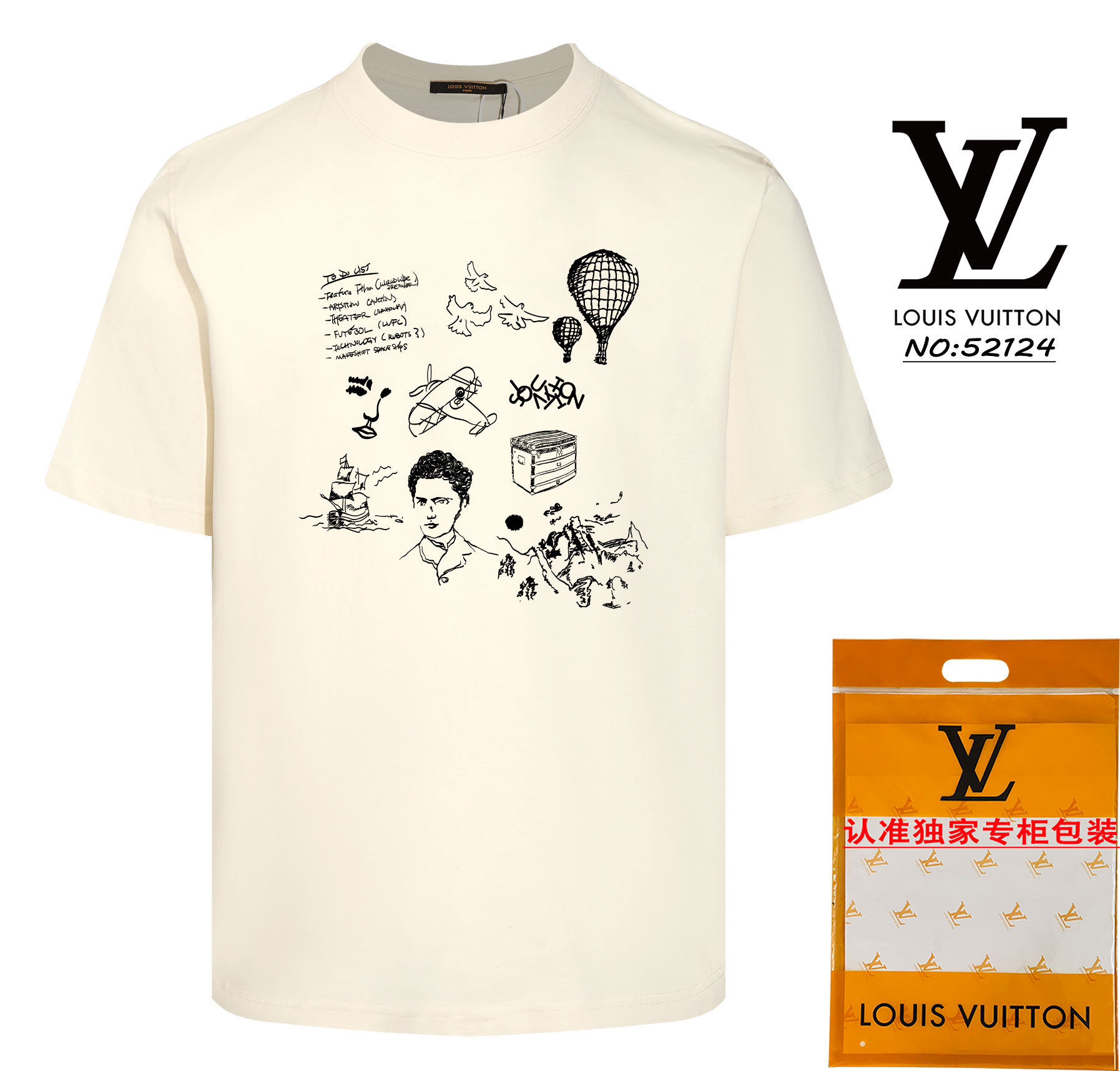 Louis Vuitton Clothing T-Shirt Apricot Color Black White Unisex Short Sleeve