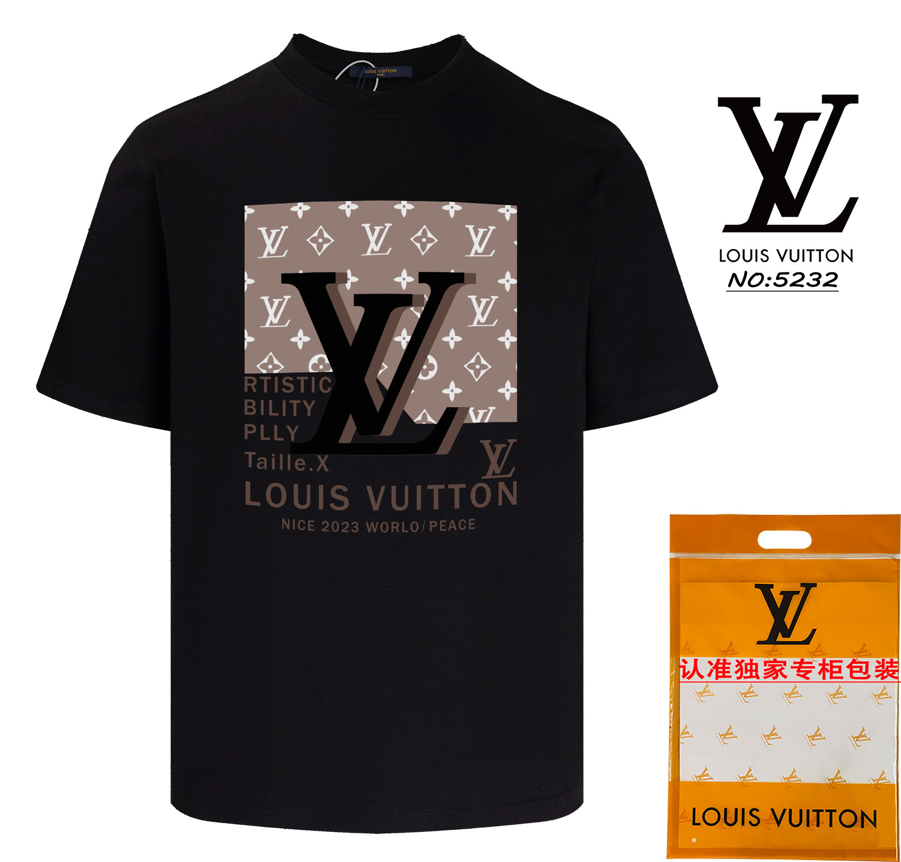 Top 1:1 Replica
 Louis Vuitton Sale
 Clothing T-Shirt Apricot Color Black White Unisex Short Sleeve