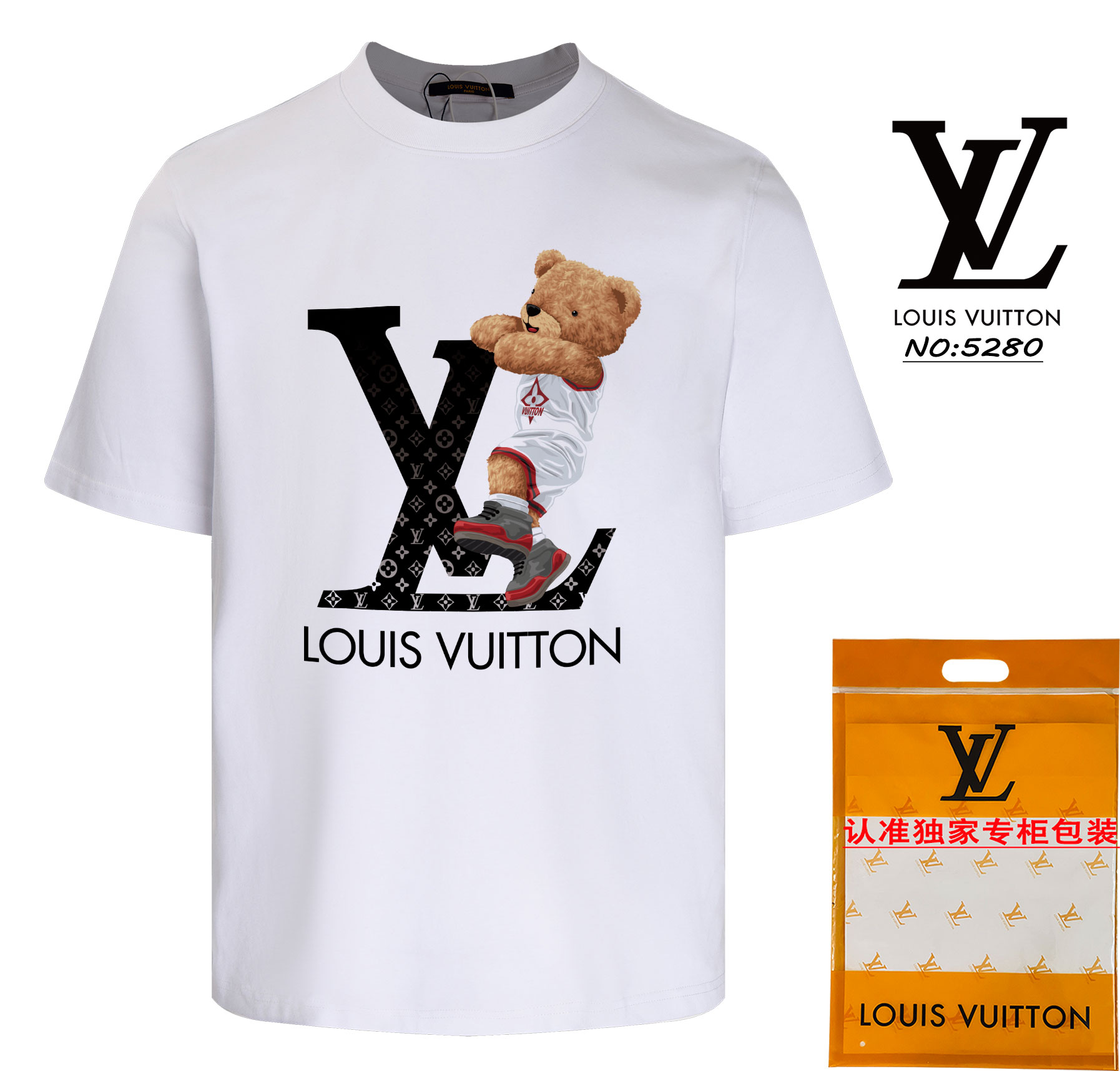 Louis Vuitton Clothing T-Shirt Apricot Color Black White Unisex Short Sleeve