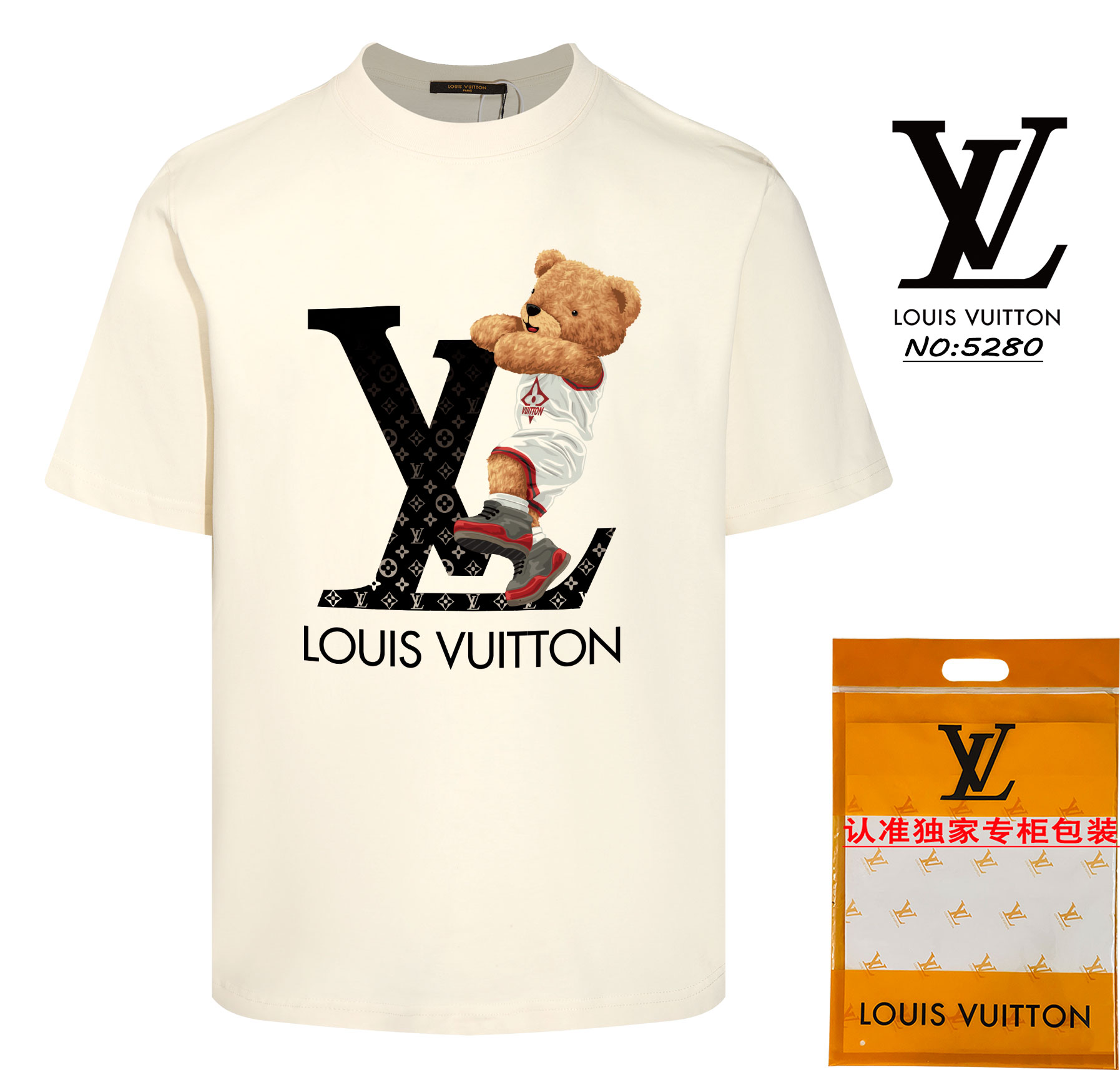 Louis Vuitton Luxury
 Clothing T-Shirt Apricot Color Black White Unisex Short Sleeve