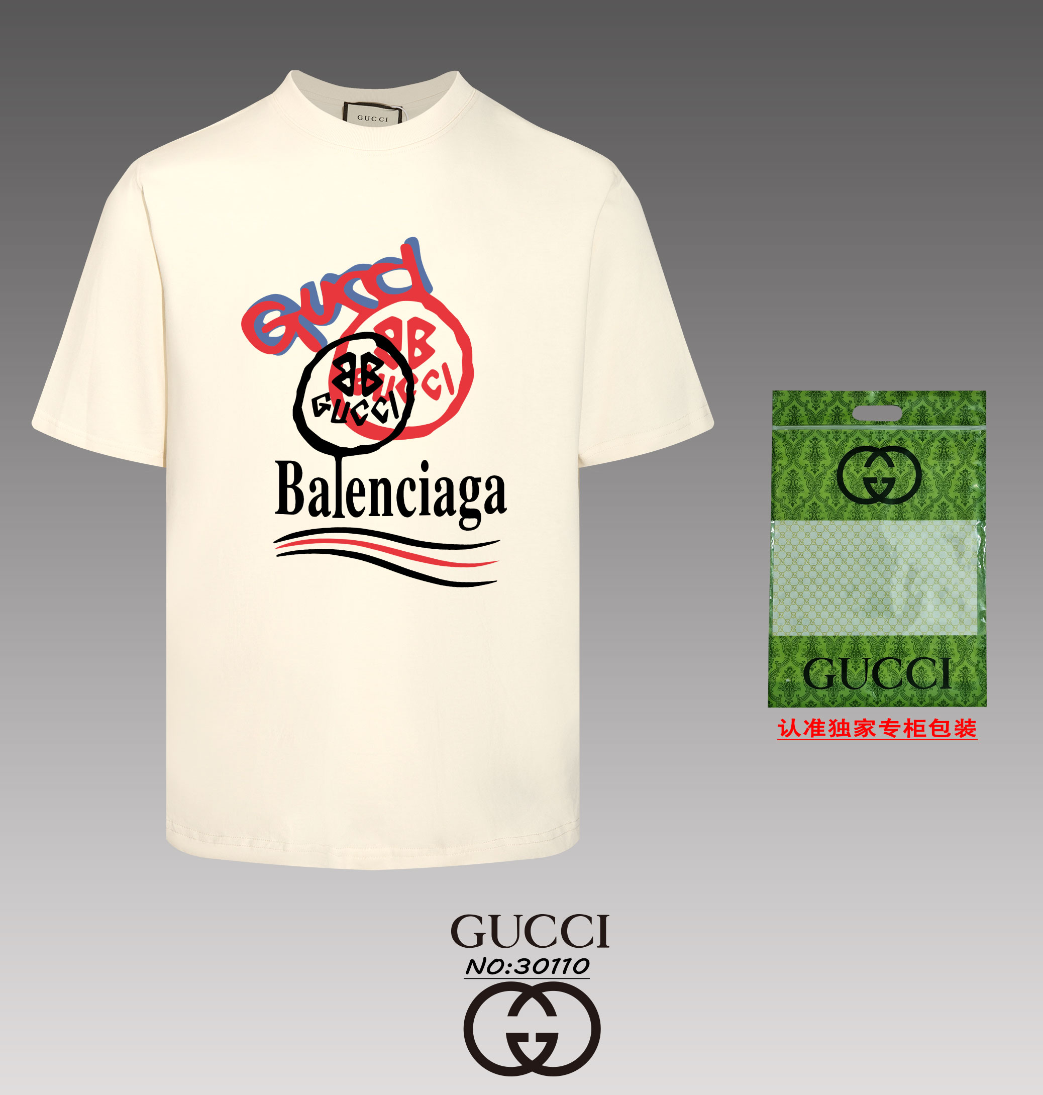 Alta calidad "GUCCI~Gucci" 2024 nueva camiseta de cuello redondo de manga corta, colores personalizados y teñidos, tact…