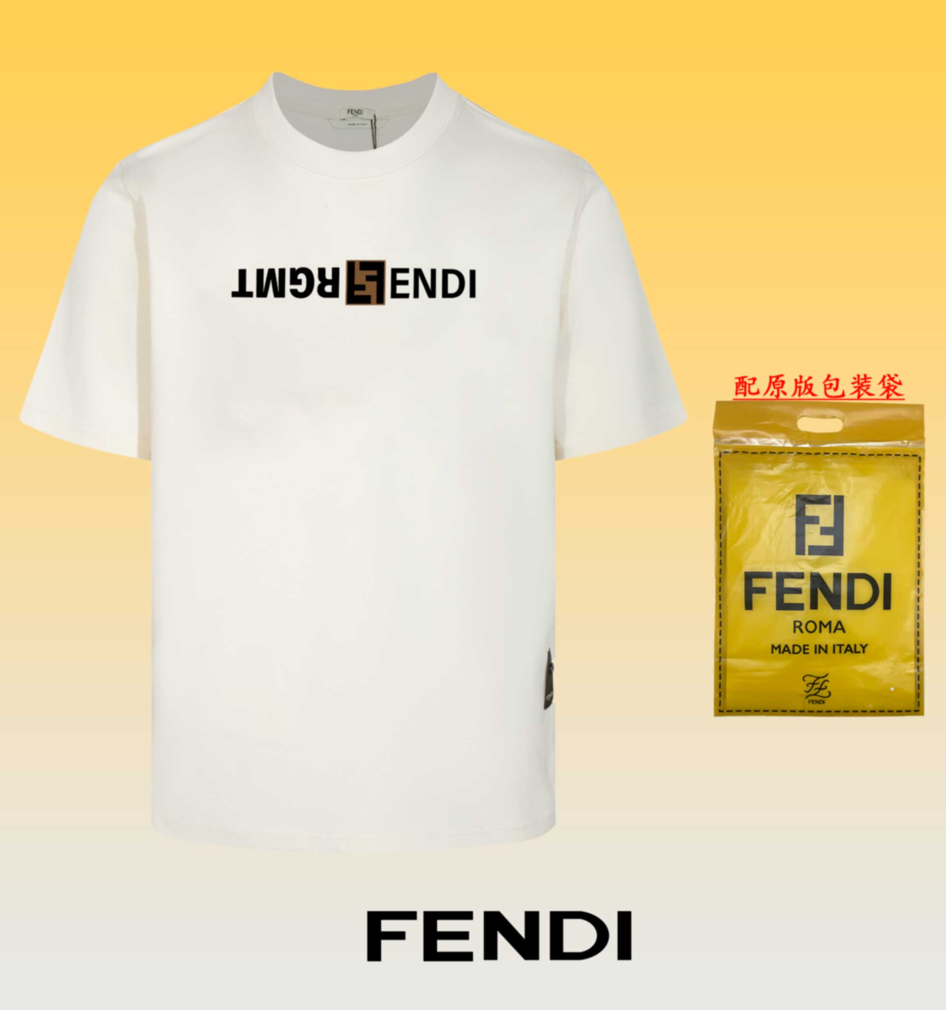 Con imagen original del empaque <FENDI~Fendi> nueva camiseta de cuello redondo de manga corta de alta calidad 2024, eti…