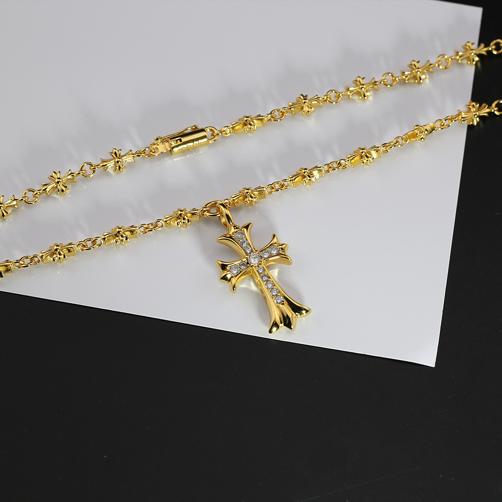 NO:112806,Croxin 24k gold diamond-set cross simple men and women sweater necklace, jewelry boutique, chrome hearts, sweaters, necklace19860909克罗心24k金色镶钻十字架简约男女毛衣项链,饰品精品,chrome hearts,sweaters,necklace,Jewelry