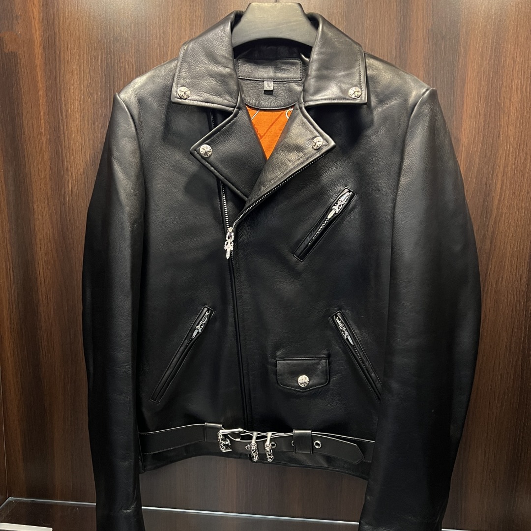 Leather jacket, scarf