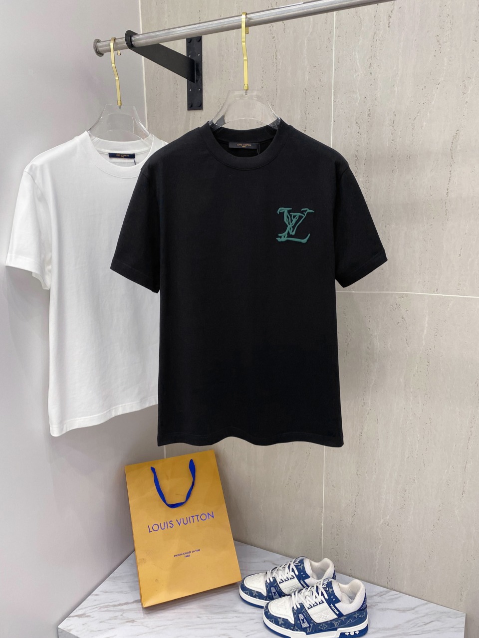 Designer Wholesale Replica
 Louis Vuitton Clothing T-Shirt Black Khaki White Embroidery Unisex Cotton Spring/Summer Collection Short Sleeve
