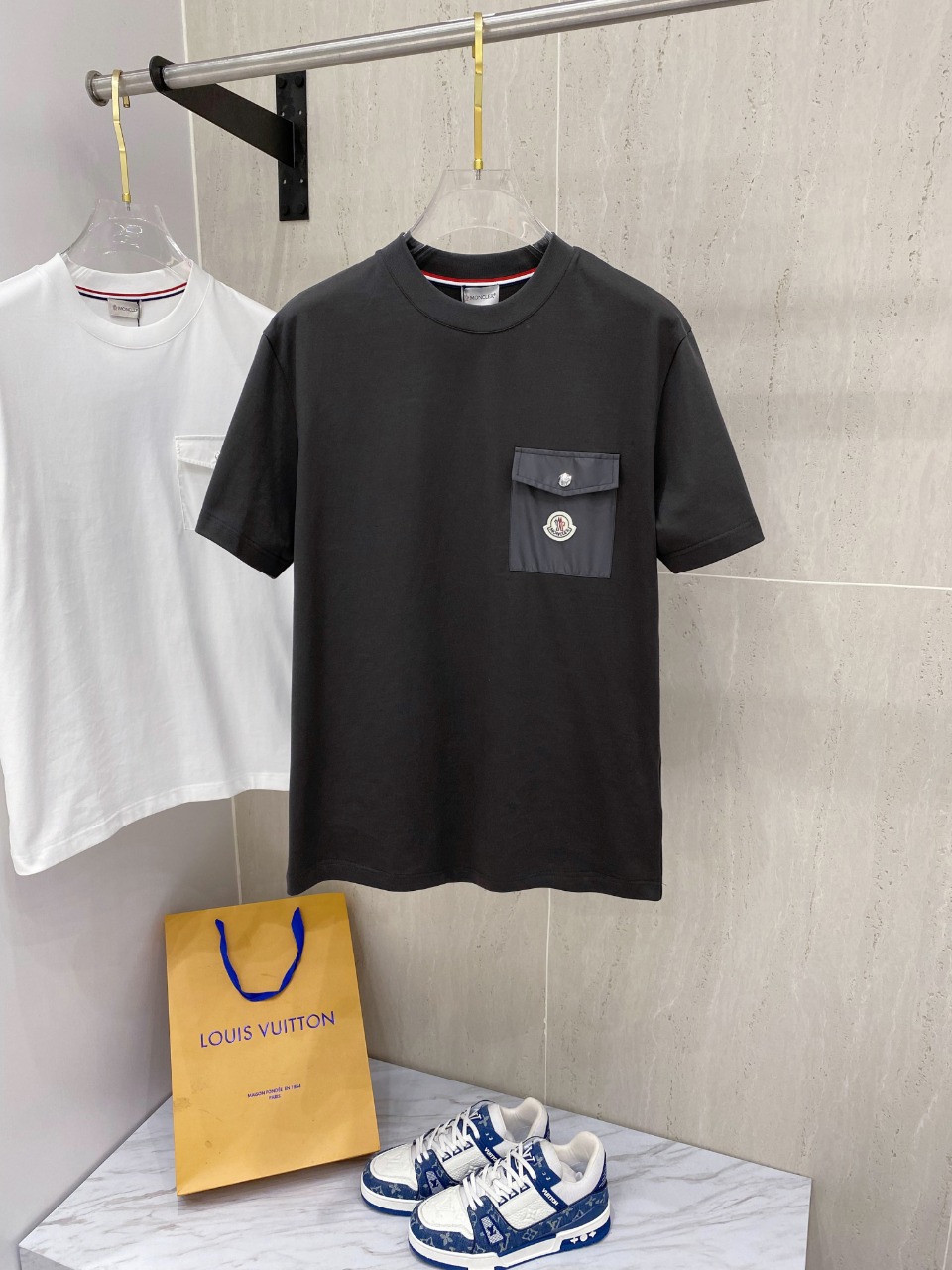 Moncler Clothing T-Shirt Black Grey White Unisex Cotton Spring/Summer Collection Short Sleeve