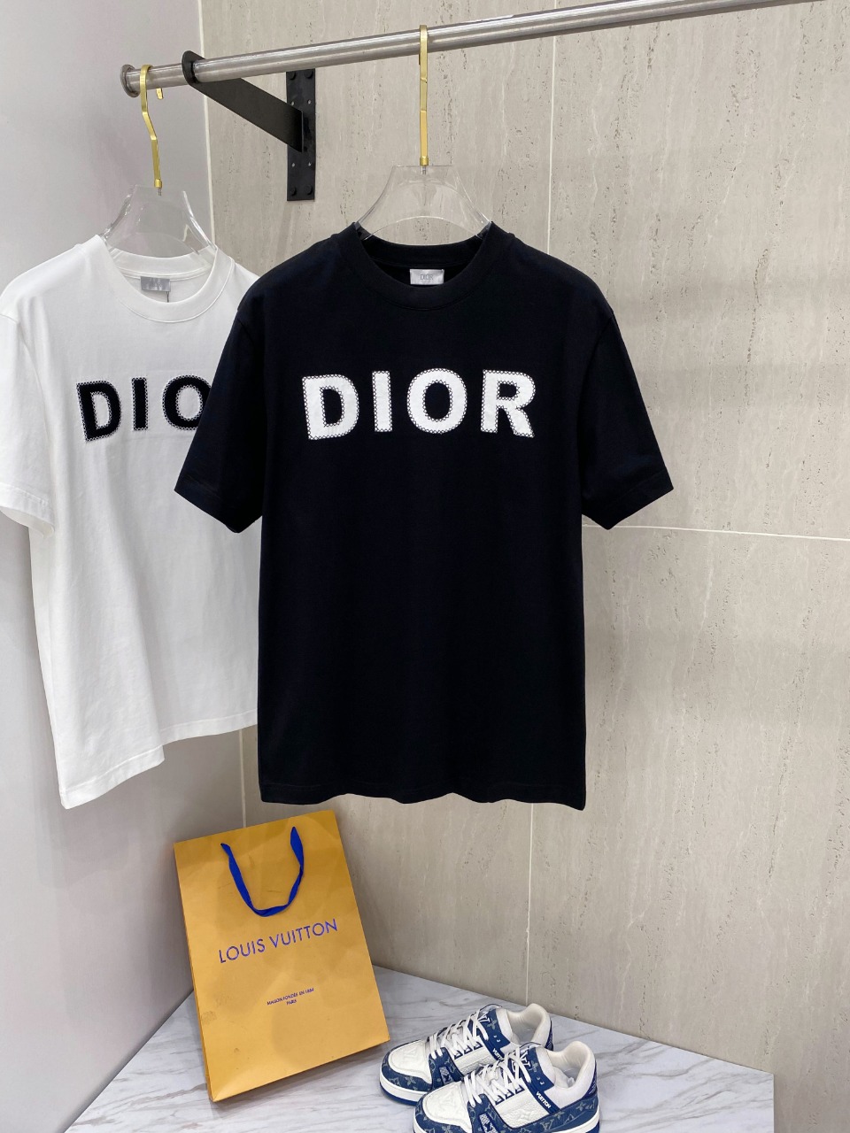 Dior Clothing T-Shirt Black White Yellow Unisex Cotton Spring/Summer Collection Short Sleeve