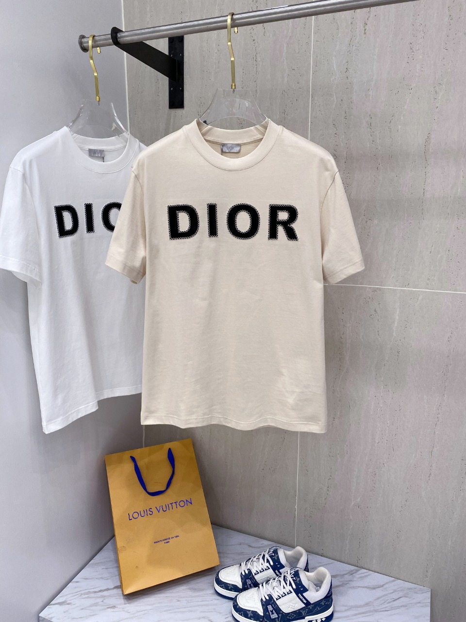 Dior Clothing T-Shirt Black White Yellow Unisex Cotton Spring/Summer Collection Short Sleeve