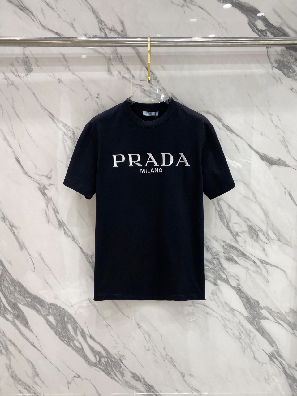 Prada Kleidung T-Shirt Stickerei Unisex Baumwolle Frühling/Sommer Kollektion Kurzarm