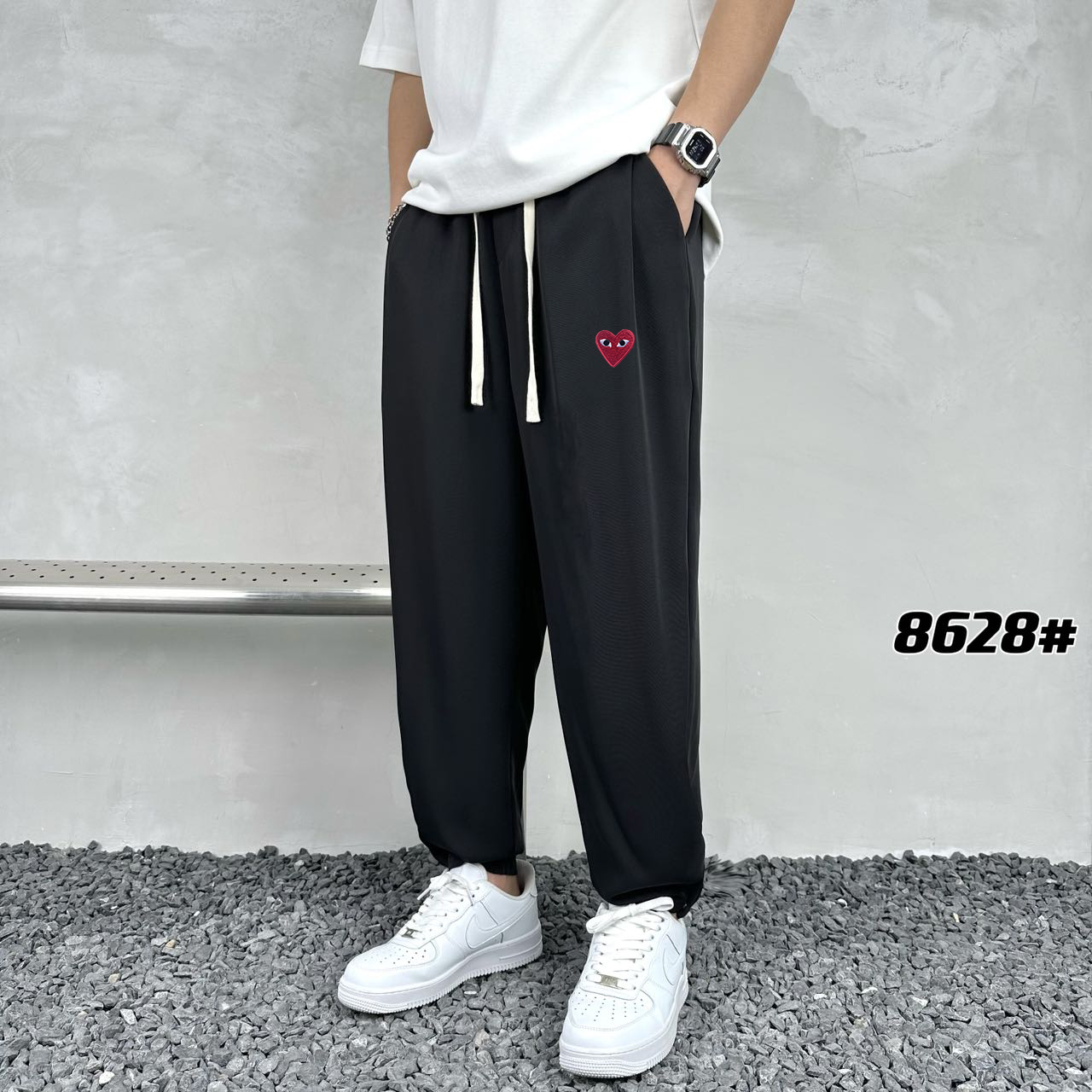 CDG Play Clothing Pants & Trousers Red Unisex Spring Collection Wide Leg