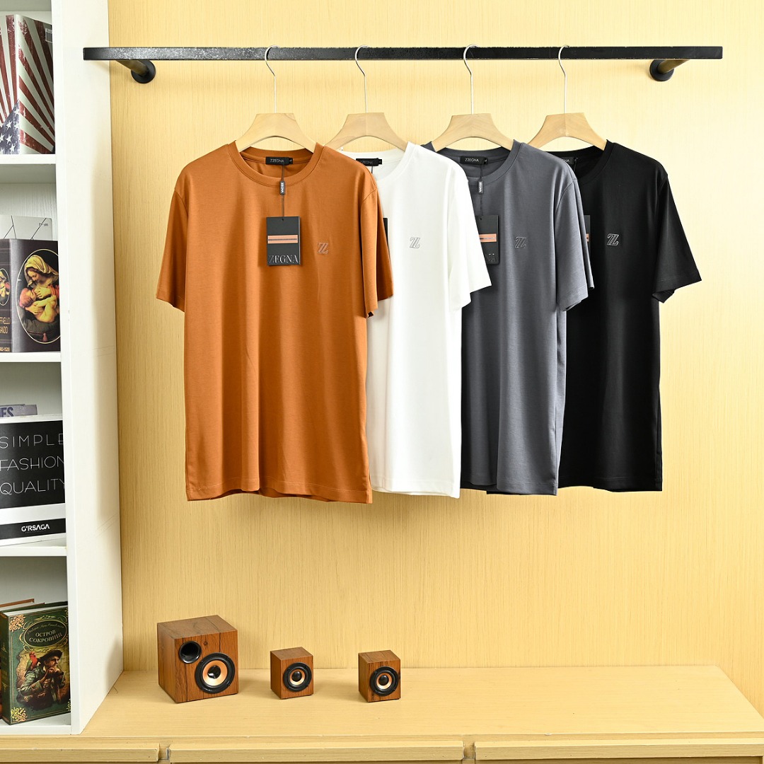 Zegna Kleding T-Shirt Zwart Goud Grijs Oranje Platina Wit Geel Borduurwerk Kasjmier Katoen Silicagel Korte mouw