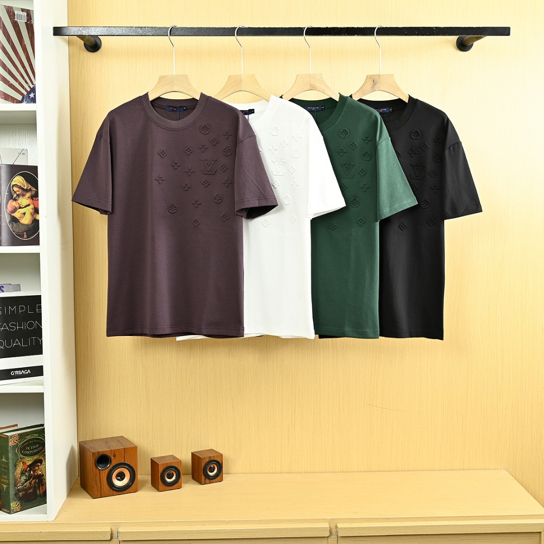 Louis Vuitton AAA
 Kleding T-Shirt Zwart Groen Paars Wit Mannen Katoen Polyester Spandex Zomercollectie Fashion Korte mouw