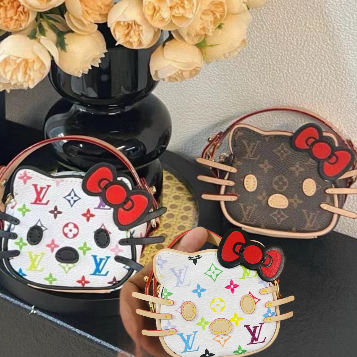 Close-up of floral pattern on handbag