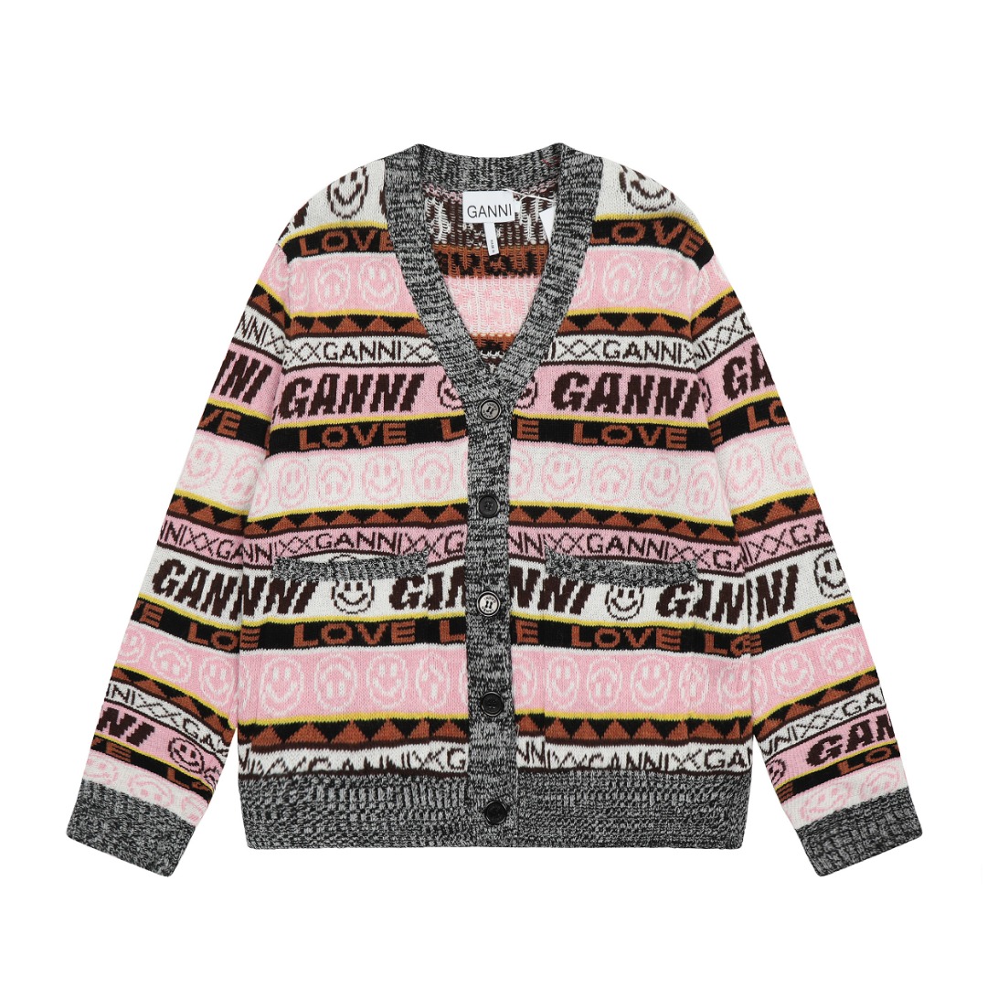 Réplique de qualité AAAA
 Ganni Vêtements Cardigans Pull En Tricot Sweatshirts Boutique créateurs en gros
 Jaune épissure Tricot Laine Série automne