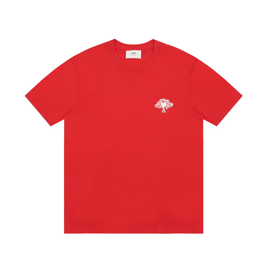 AMI 1:1
 Clothing T-Shirt Black Red White Cotton Short Sleeve