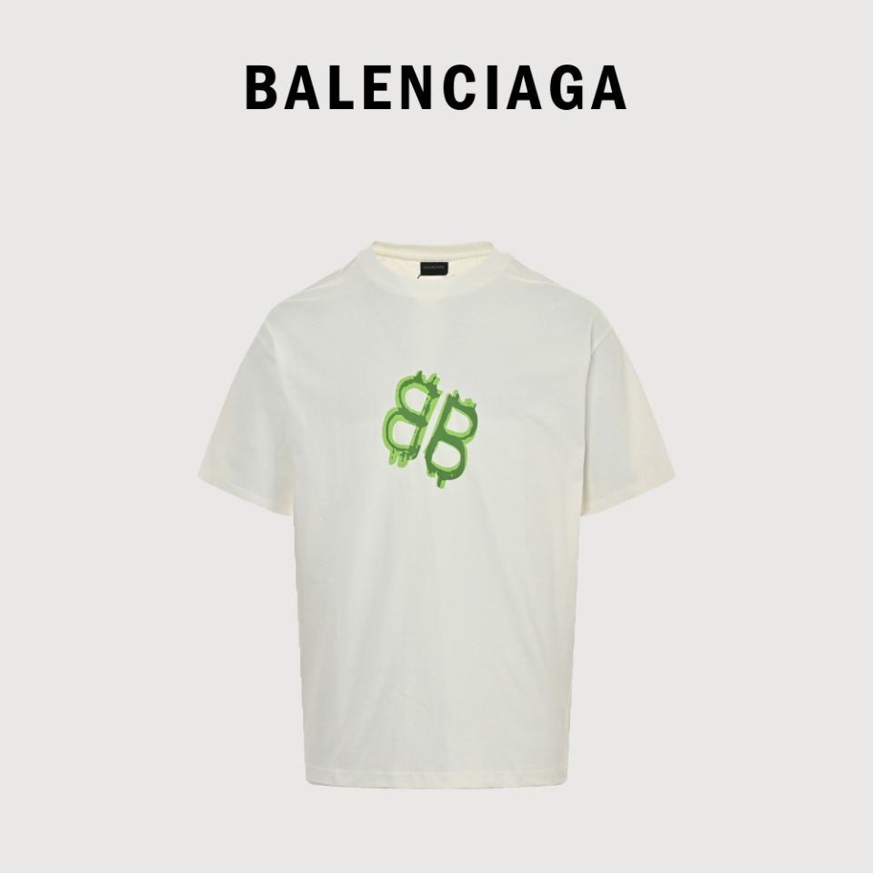 Balenciaga/巴黎世家 24ss 荧光绿手绘双B短袖T恤