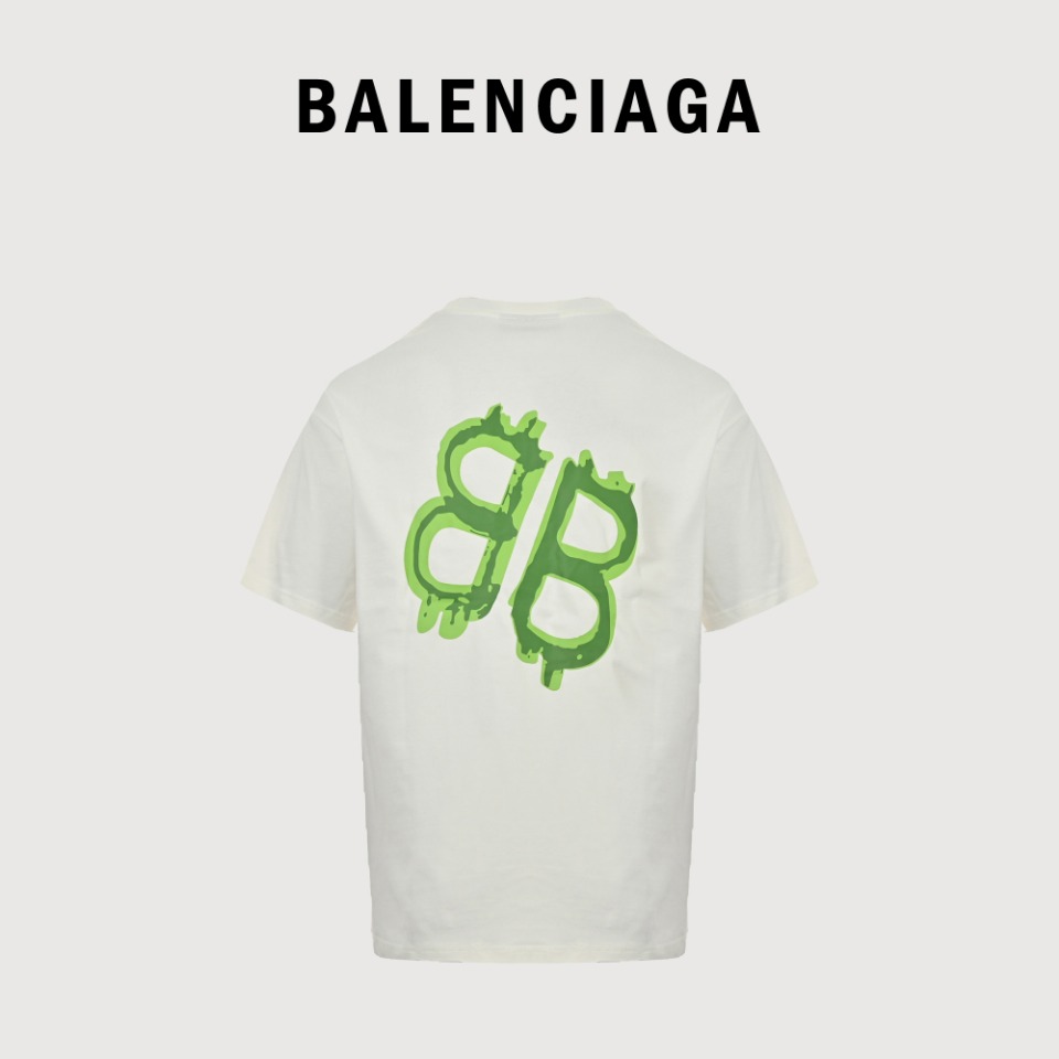 Balenciaga/巴黎世家 24ss 荧光绿手绘双B短袖T恤