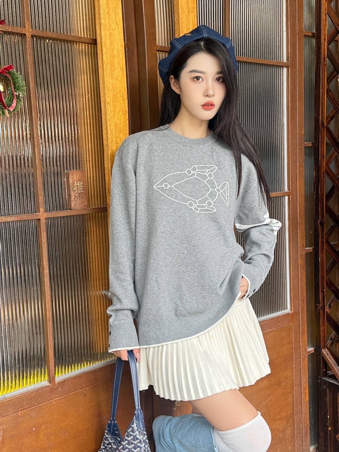 THOM BROWNE TB 汤姆布朗 24FW 潜艇提花圆领毛衣 上身效果#