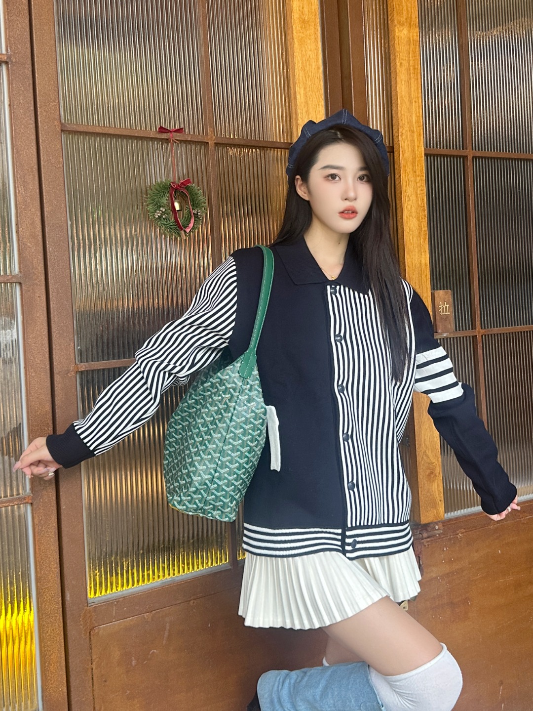 THOM BROWNE TB 汤姆布朗 24FW 条纹翻领夹克外套 上身效果#