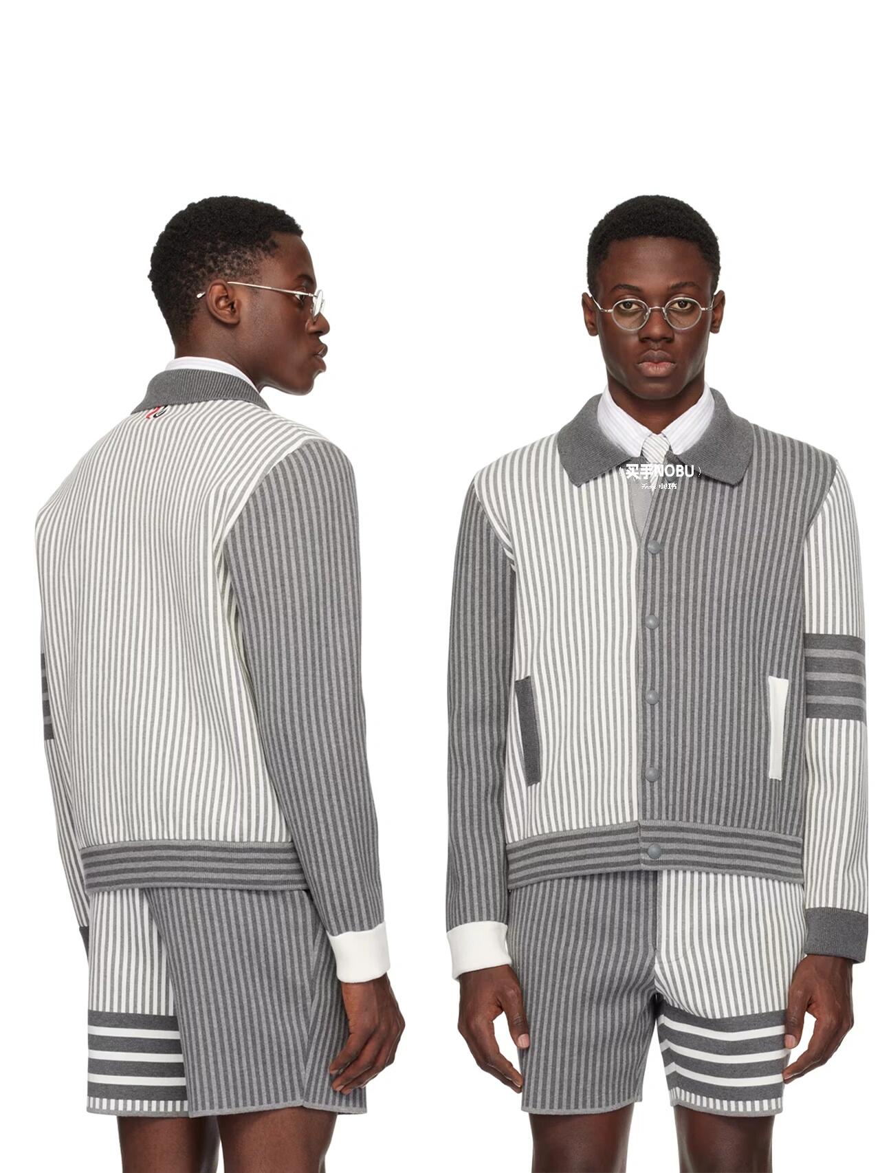 THOM BROWNE TB 汤姆布朗 24FW 条纹翻领夹克外套 上身效果#