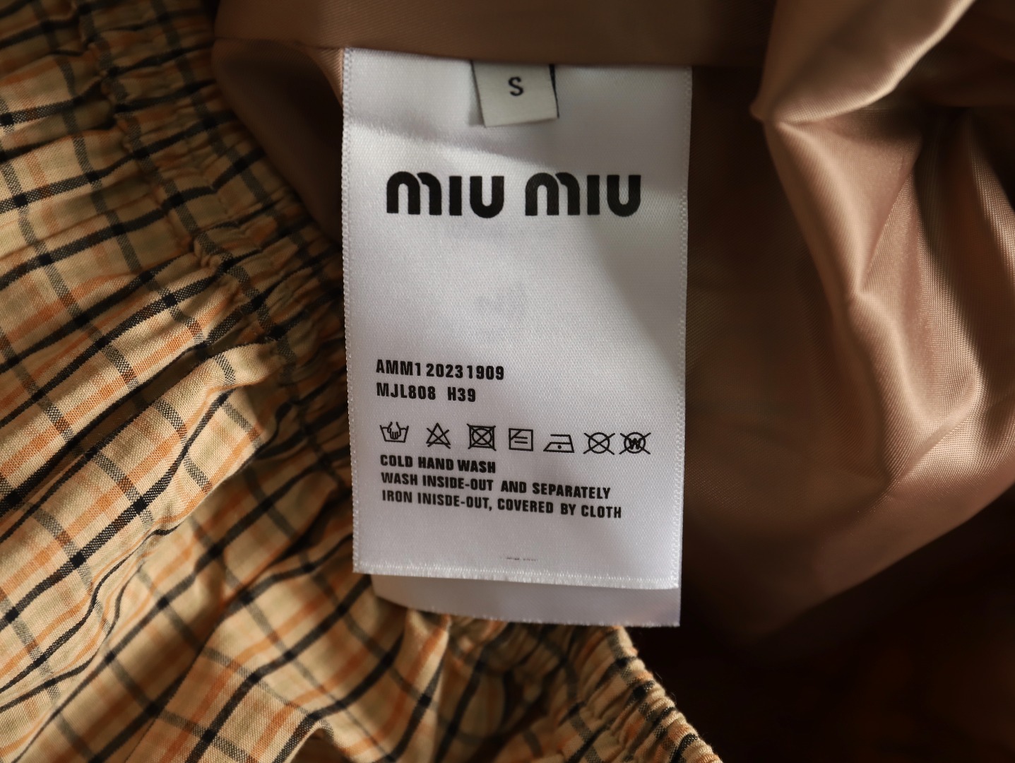 MIU MIU 缪缪 24FW 黄色格纹夹克