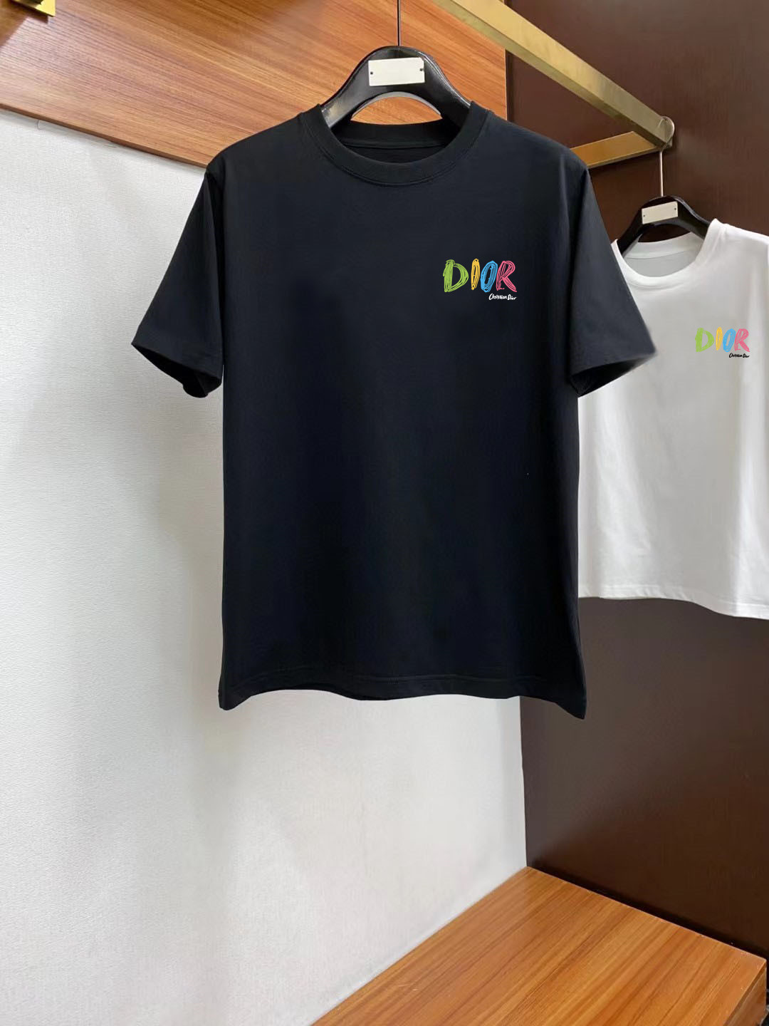Dior Clothing T-Shirt Black White Cotton Spring/Summer Collection Short Sleeve