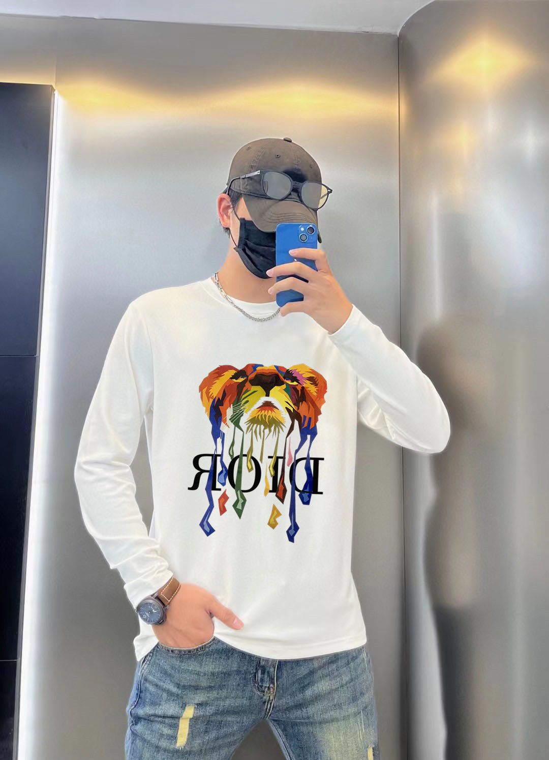 Dior Kleding T-Shirt Mannen Katoen Lentecollectie Fashion Lange mouw