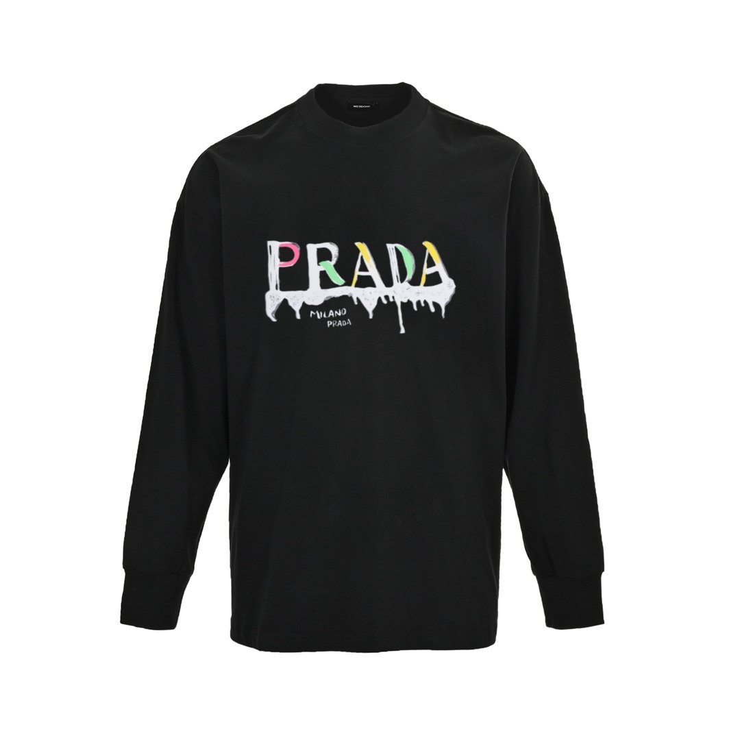 PRADA/普拉达 24FW 手绘涂鸦字母圆领长袖T恤