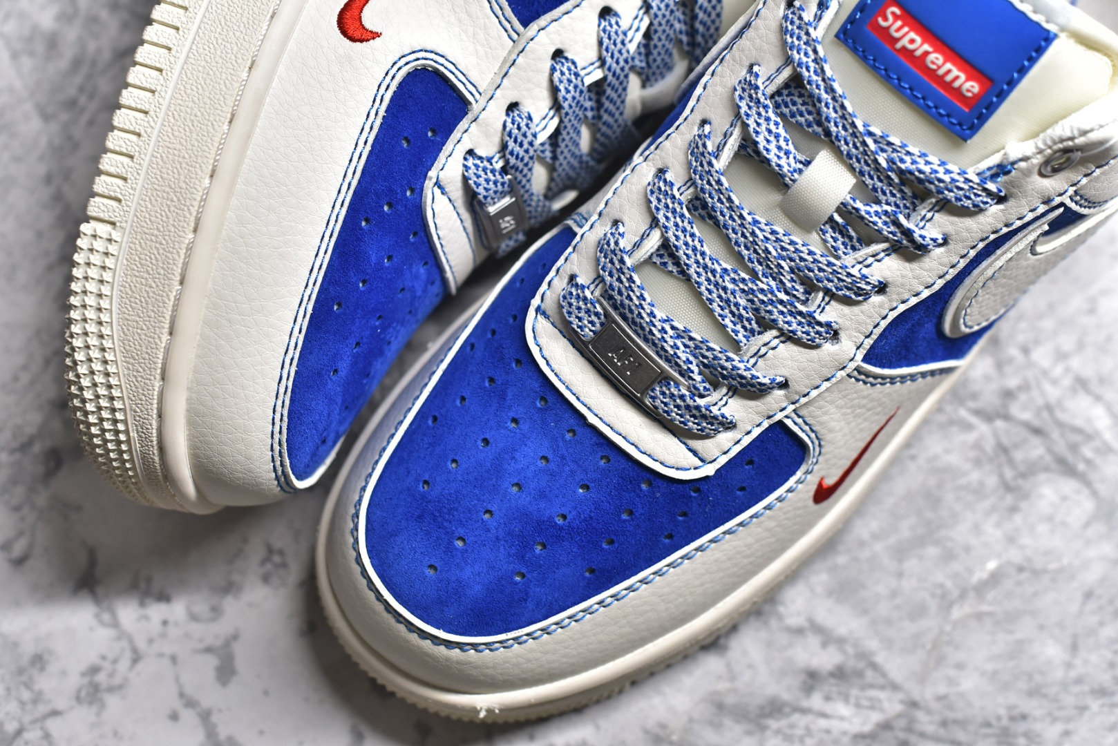 图片[8]-#NK Air Force 1\’07 Low Supreme联名-米白群青 空军一号 低帮休闲板鞋 SJ6698-004 #原楦头原纸板 原装鞋盒 定制五金配件 内置全掌气垫 原厂鞋底 尺码：36 36.5 37.5 38 38.5 39 40 40.5 41 42 42.5 43 44 44.5 45-选品中心