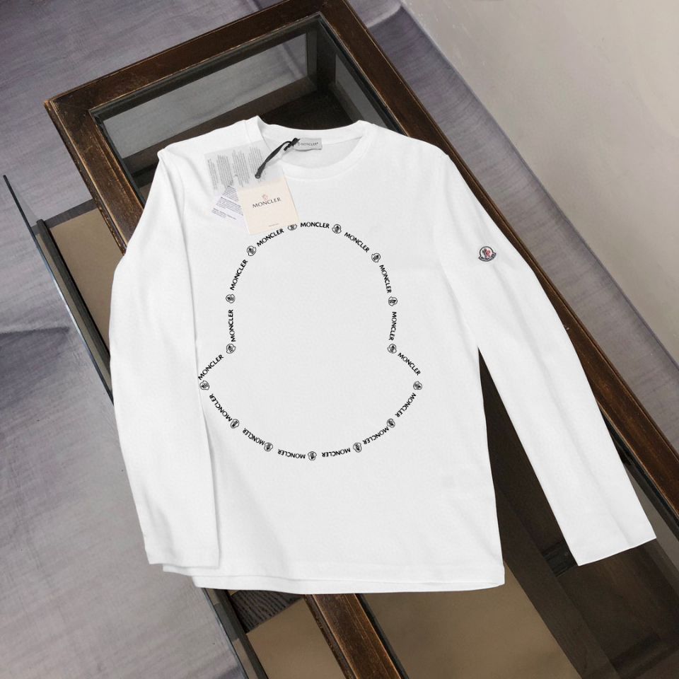 Moncler Long Sleeve T-Shirt - 240g Breathable Cotton, Soft Texture, No Shrink