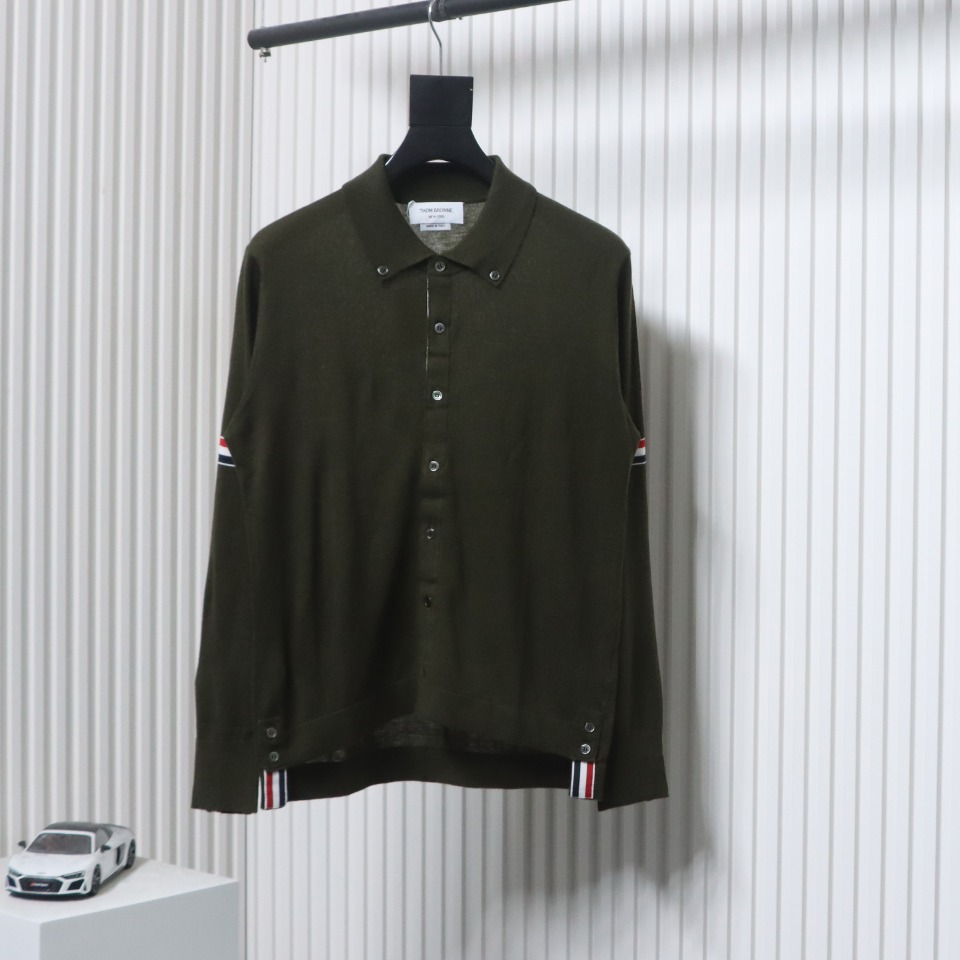 Thom Browne Roupa Cardigans Polo Moletons Verde Tecer Caxemira Lã