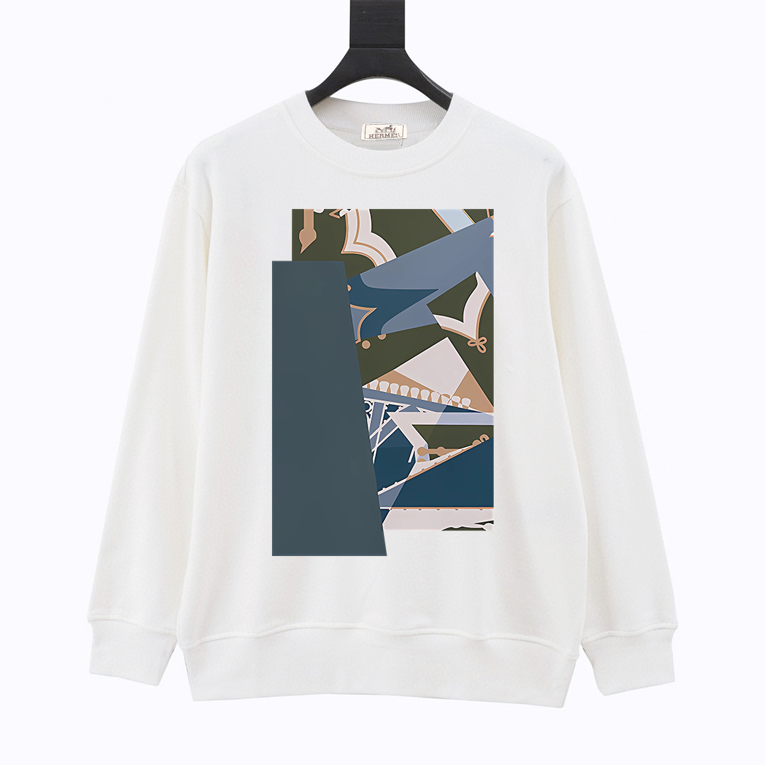 Hermes Clothing Sweatshirts White Printing Cotton Knitting