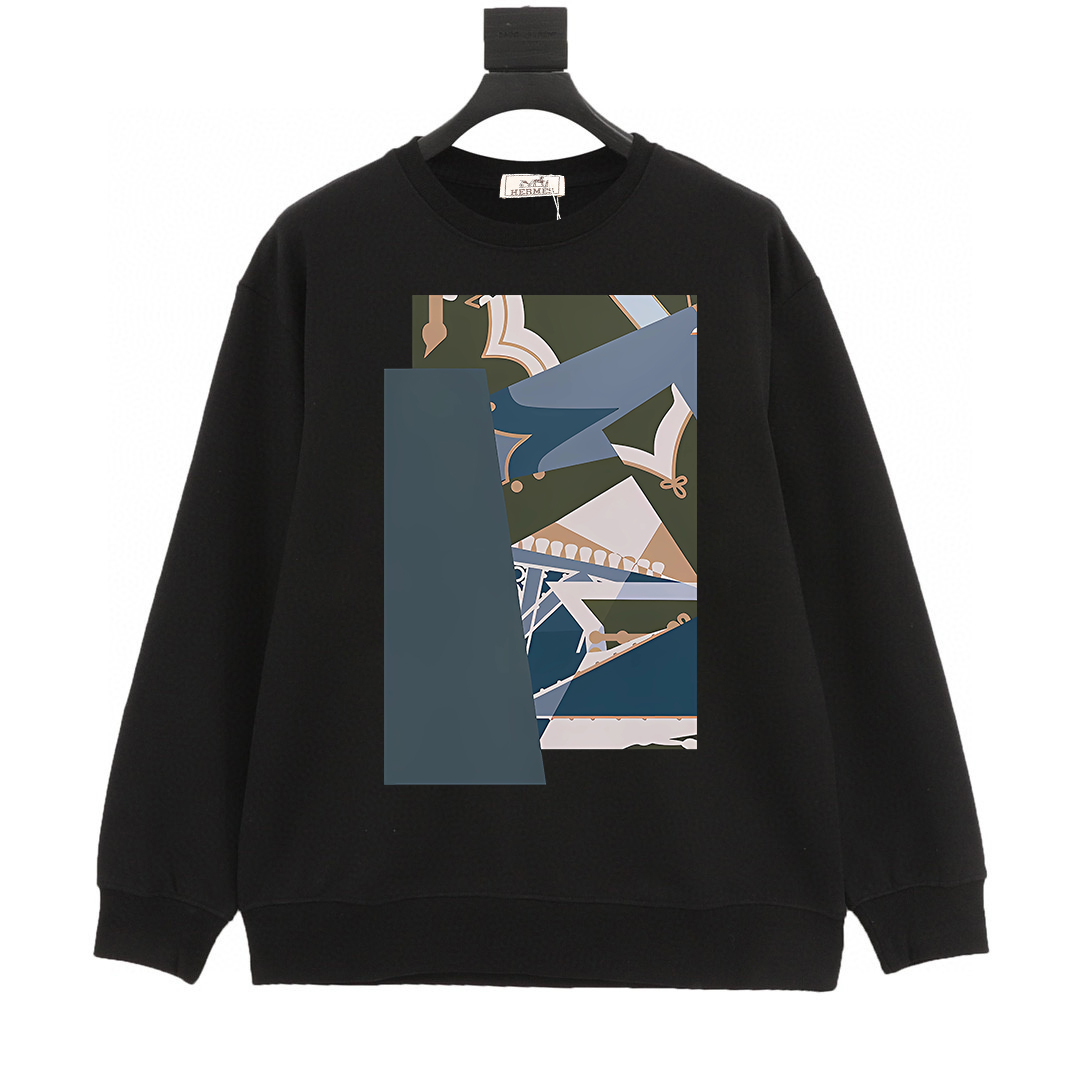 Hermes Clothing Sweatshirts Black Printing Cotton Knitting