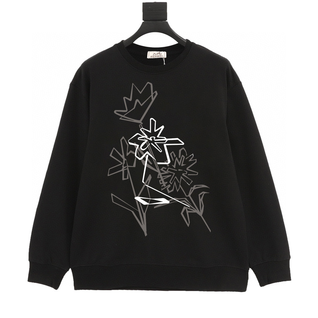 Luxury Fashion Replica Designers
 Hermes mirror quality
 Clothing Sweatshirts Black Printing Cotton Knitting