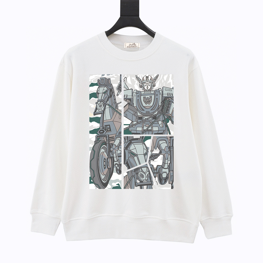 Hermes Clothing Sweatshirts White Printing Cotton Knitting